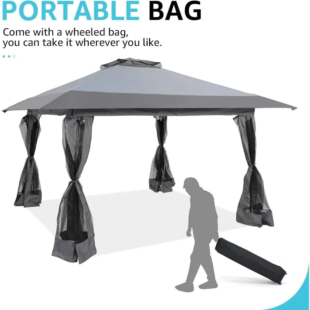 Showlu Fashion Store 13x13 Ft Pop Up Gazebo, Outdoor Canopy Tent Shade with Metal Frame Mosquito Netting for Patio, Garden, Lawn, Backyard, Gray