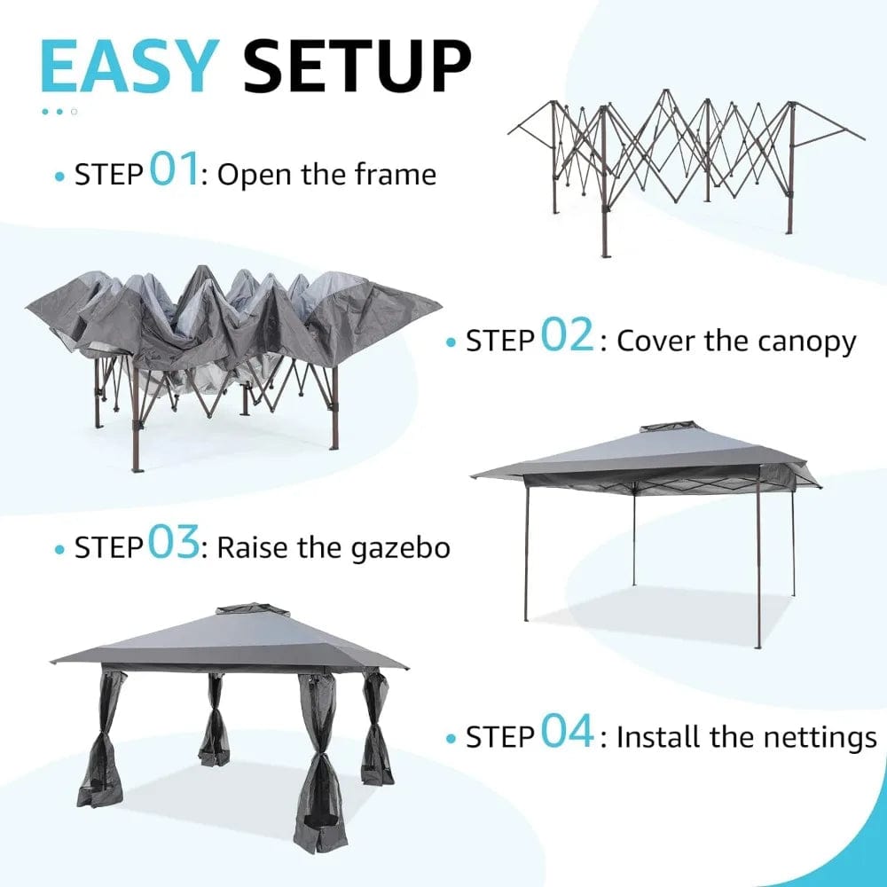 Showlu Fashion Store 13x13 Ft Pop Up Gazebo, Outdoor Canopy Tent Shade with Metal Frame Mosquito Netting for Patio, Garden, Lawn, Backyard, Gray