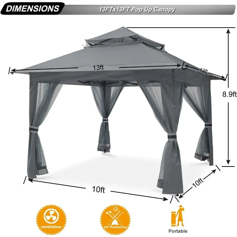 Showlu Fashion Store 13x13 Gazebo, Pop Up Gazebos 13x13 - Outdoor Canopy Tent with Mosquito Netting for Patio Garden Backyard, Gazebo