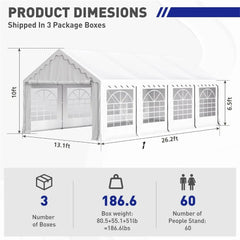  Showlu Fashion Store 13x26 FT-White / United States Party Tent Heavy Duty, Large Wedding Event Shelters 13x26FT with 3 Carry Bags & Removable Sidewalls, Outdoor Canopy Gazebo