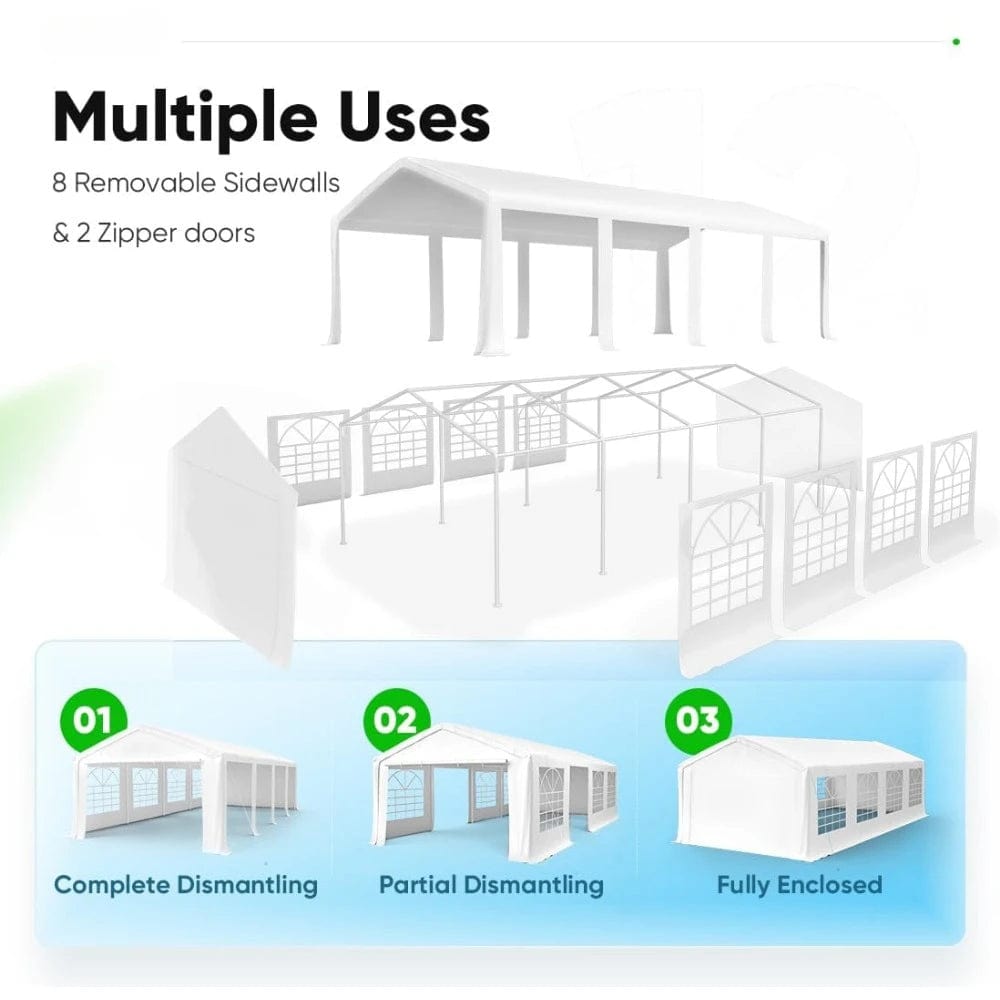  Showlu Fashion Store 13x26 Party Tent Outdoor Heavy Duty Gazebo Wedding Tent White Canopy Carport  with 8 Removable Sidewall Windows & Storage Bags