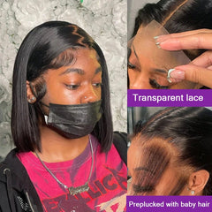 Showlu Fashion Store 13x4 Transparent Lace Front Bob Wigs Human Hair Straight Short Bob Wig for Women Glueless Hair Lace Wig Ready to Go Brazilian