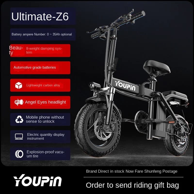 SHOWLU FASHION STORE 14-Inch Folding Electric Bicycle, Lithium Battery-powered Double Shock-absorbing Electric Vehicle