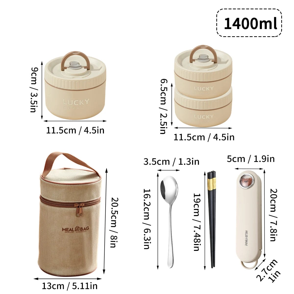  Showlu Fashion Store 1400ML Beige WORTHBUY Portable Sealed Thermal Lunch Box For Kids Stackable Microwave 304 Stainless Steel Bento Box Insulated Food Container