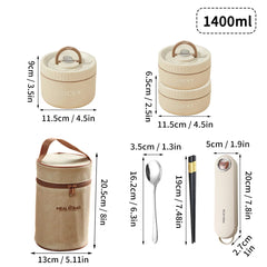  Showlu Fashion Store 1400ML Beige WORTHBUY Portable Sealed Thermal Lunch Box For Kids Stackable Microwave 304 Stainless Steel Bento Box Insulated Food Container