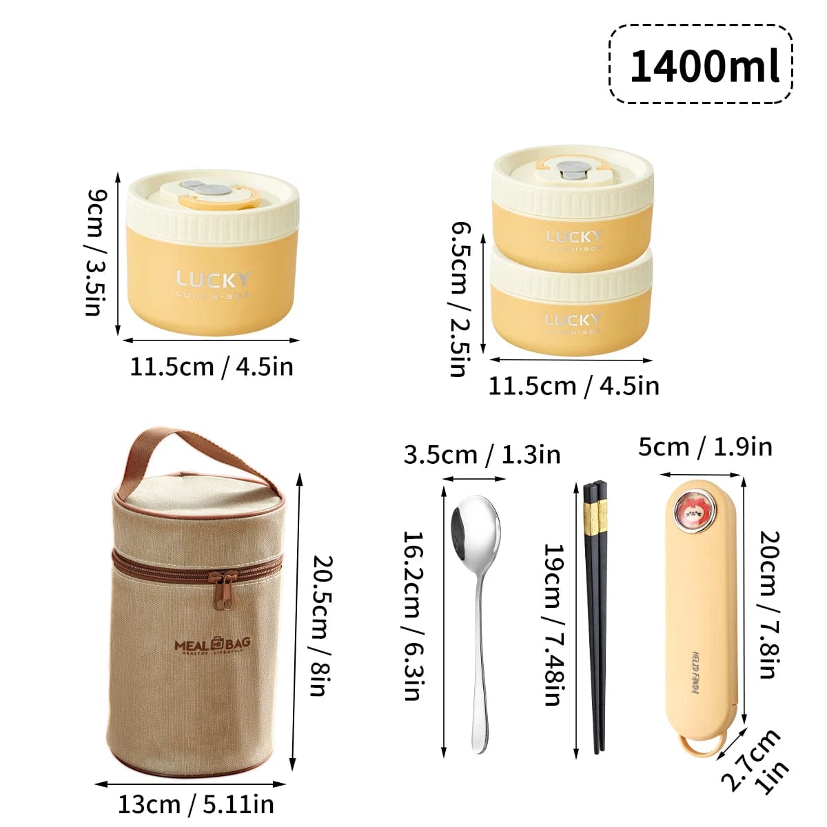  Showlu Fashion Store 1400ML Yellow WORTHBUY Portable Sealed Thermal Lunch Box For Kids Stackable Microwave 304 Stainless Steel Bento Box Insulated Food Container