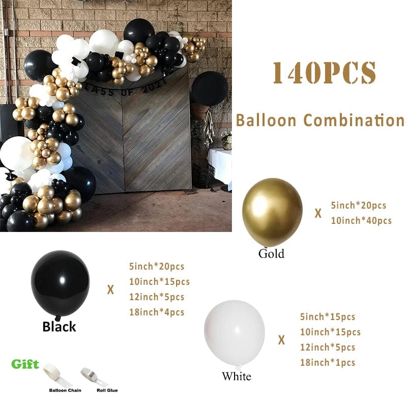 Showlu Fashion Store 140pcs / balloon set 188pcs Black Gold Wedding Birthday Party Supplies Background Baby Shower White White Anniversary Holiday Dinner Balloon Garland