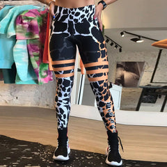  Showlu Fashion Store 1489 / S Leopard Stripe 3D Print Women's Pants Push Up Running Sports Leggings Slim Pants Female Casual Trousers Fitness Leggings Women