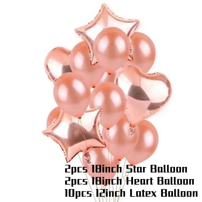 Showlu Fashion Store 14pcs balloon Birthday Party Decorations Rose Gold Cake Stand Adult Birthday Party Tablecoth Napkins Anniversaire Wedding Decor Party Supplies