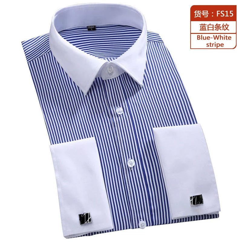 Showlu Fashion Store 15 / 39-M 2023 Men French Cuff Dress Shirt Cufflinks  New White Long Sleeve Casual Buttons Male Brand Shirts Regular Fit Clothes