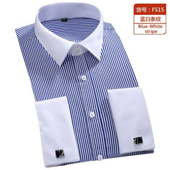 Showlu Fashion Store 15 / 39-M 2023 Men French Cuff Dress Shirt Cufflinks  New White Long Sleeve Casual Buttons Male Brand Shirts Regular Fit Clothes