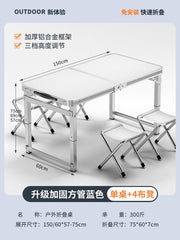 SHOWLU FASHION STORE 【超稳固大方管】150白色+4布凳-如需伞孔单独备注 Night Market Push Thickened Foldable Dining Table and Chair Outdoor