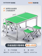 SHOWLU FASHION STORE 【超稳固大方管】150绿色+4布凳-如需伞孔单独备注 Night Market Push Thickened Foldable Dining Table and Chair Outdoor