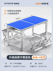 SHOWLU FASHION STORE 【超稳固大方管】150蓝色+4铝凳-如需伞孔单独备注 Night Market Push Thickened Foldable Dining Table and Chair Outdoor