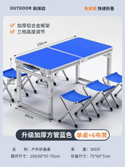 SHOWLU FASHION STORE 【超稳固大方管】150蓝色+6布凳-如需伞孔单独备注 Night Market Push Thickened Foldable Dining Table and Chair Outdoor