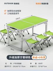 SHOWLU FASHION STORE 【超稳固大方管】150绿色+6布凳-如需伞孔单独备注 Night Market Push Thickened Foldable Dining Table and Chair Outdoor