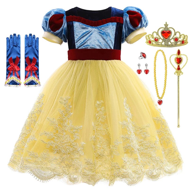 Velvet Snow White princess dress for girls, Showlu Fashion, perfect for birthday parties, costumes, or dress-up occasions.
