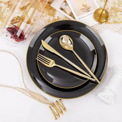 Showlu Fashion Store 150Pcs Gold Plastic Plates Disposable Green Plastic Plates with Gold Rim Disposable Dinnerware: 30 Green Dinner Plates