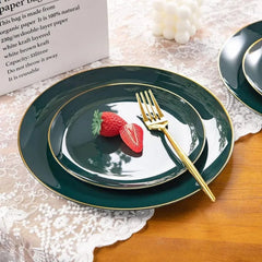 Showlu Fashion Store 150Pcs Gold Plastic Plates Disposable Green Plastic Plates with Gold Rim Disposable Dinnerware: 30 Green Dinner Plates