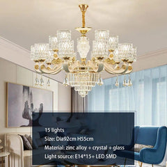  Showlu Fashion Store 15lights D92H55CM / Warm White New European Style Crystal Living Room Ceiling Chandelier Modern Light Luxury High-class Hall Dining Room Pendant Lustre