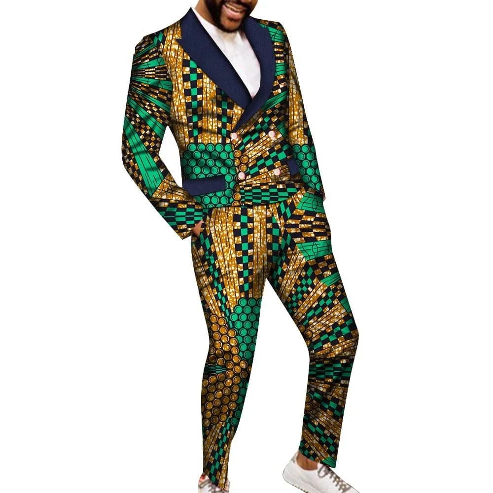 SHOWLU FASHION STORE 16 / S Fashion African Suits for Men Embroidery Print Blazer and Pants Set Business Dress Suit with Kerchief Party Wedding Evening