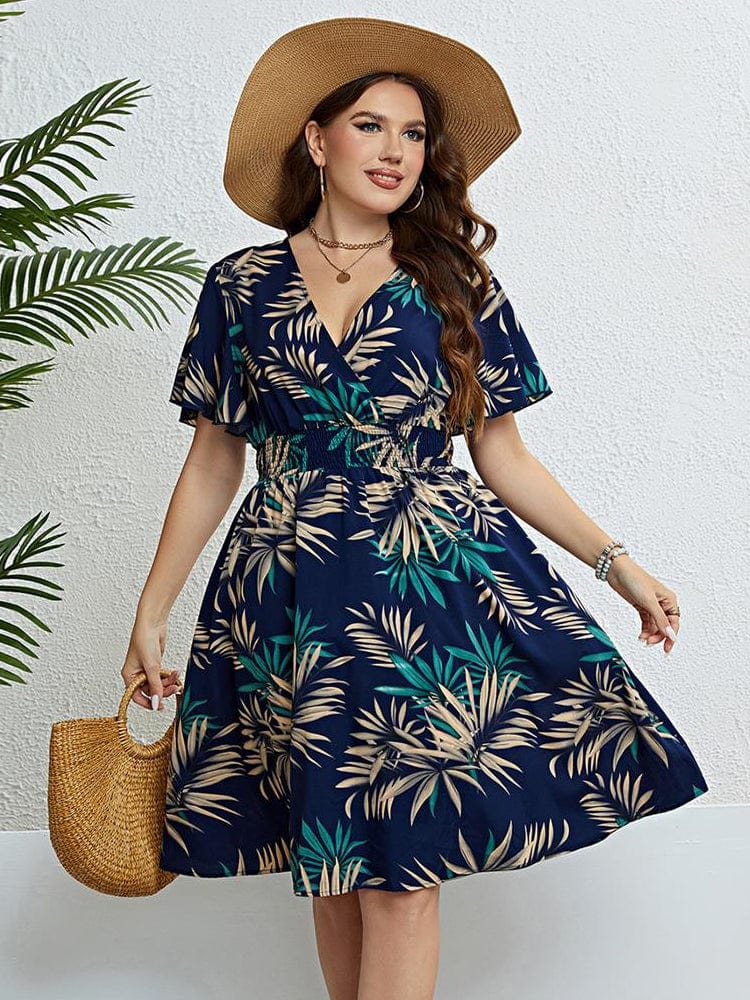 Showlu Fashion Store 1629 Summer Plus-Size V-Neck Slimming Dress