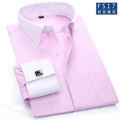 Showlu Fashion Store 17 / 39-M 2023 Men French Cuff Dress Shirt Cufflinks  New White Long Sleeve Casual Buttons Male Brand Shirts Regular Fit Clothes