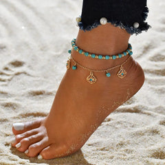 Showlu Fashion Store 17 4pc/set Bohemia Shell Chain Anklet Sets For Women Sequins Ankle Bracelet On Leg Foot Trendy Summer Beach Jewelry Gift