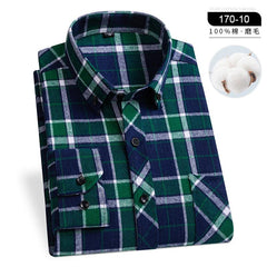  Showlu Fashion Store 170-10 / 44 4XL Winter Men's Plaid Casual Shirts Cotton Warm Flannel Long Sleeve Front Pocket Fashion Clothing Businessman Daily Shirts Easycare