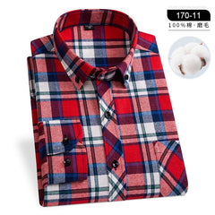  Showlu Fashion Store 170-11 / 44 4XL Winter Men's Plaid Casual Shirts Cotton Warm Flannel Long Sleeve Front Pocket Fashion Clothing Businessman Daily Shirts Easycare