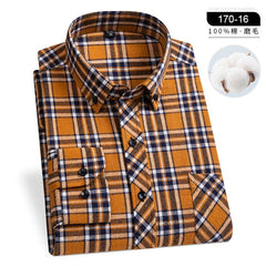  Showlu Fashion Store 170-16 / 44 4XL Winter Men's Plaid Casual Shirts Cotton Warm Flannel Long Sleeve Front Pocket Fashion Clothing Businessman Daily Shirts Easycare