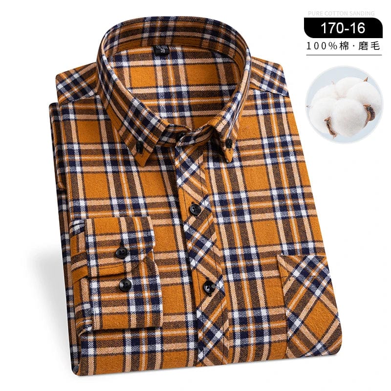  Showlu Fashion Store 170-16 / 45 5XL Winter Men's Plaid Casual Shirts Cotton Warm Flannel Long Sleeve Front Pocket Fashion Clothing Businessman Daily Shirts Easycare