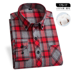  Showlu Fashion Store 170-17 / 44 4XL Winter Men's Plaid Casual Shirts Cotton Warm Flannel Long Sleeve Front Pocket Fashion Clothing Businessman Daily Shirts Easycare