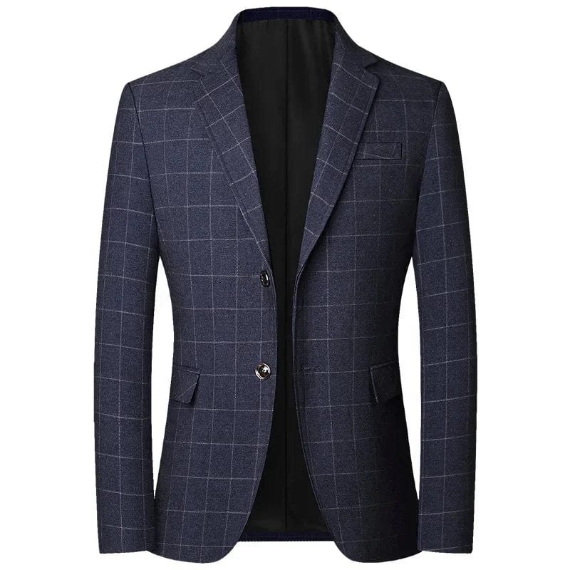  Showlu Fashion Store 1715 Black / M  Asia Size Men Blue Plaid Blazers Jackets Formal Wear Suits Blazers Business Jackets New Spring Autumn Male Casual Slim Blazers Size 4XL