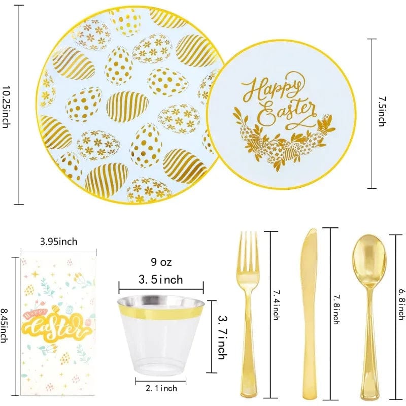 Showlu Fashion Store 175PCS Solid Gold Plastic Plates with Gold Rim，Disposable Silverware Include25 Dinner Plates,25 Dessert Plates, 25 Forks