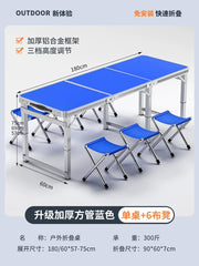 SHOWLU FASHION STORE 【超稳固大方管】180蓝色+6布凳-如需伞孔单独备注 Night Market Push Thickened Foldable Dining Table and Chair Outdoor