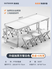 SHOWLU FASHION STORE 【超稳固大方管】180白色+6布凳-如需伞孔单独备注 Night Market Push Thickened Foldable Dining Table and Chair Outdoor