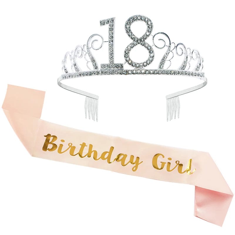  Showlu Fashion Store 18th girl sash Gold Silver Glitter Birthday Sash Rhinestone Tiara 18th Crystal Crown Birthday Queen Satin Ribbon Sash For Birthday Party Decor