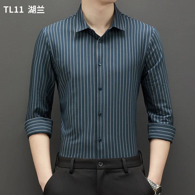  Showlu Fashion Store 19 / XXXL Men's shirt High elastic and traceless spring and autumn 2024 cotta new long-sleeved  slim spandex non-ironing business leisure