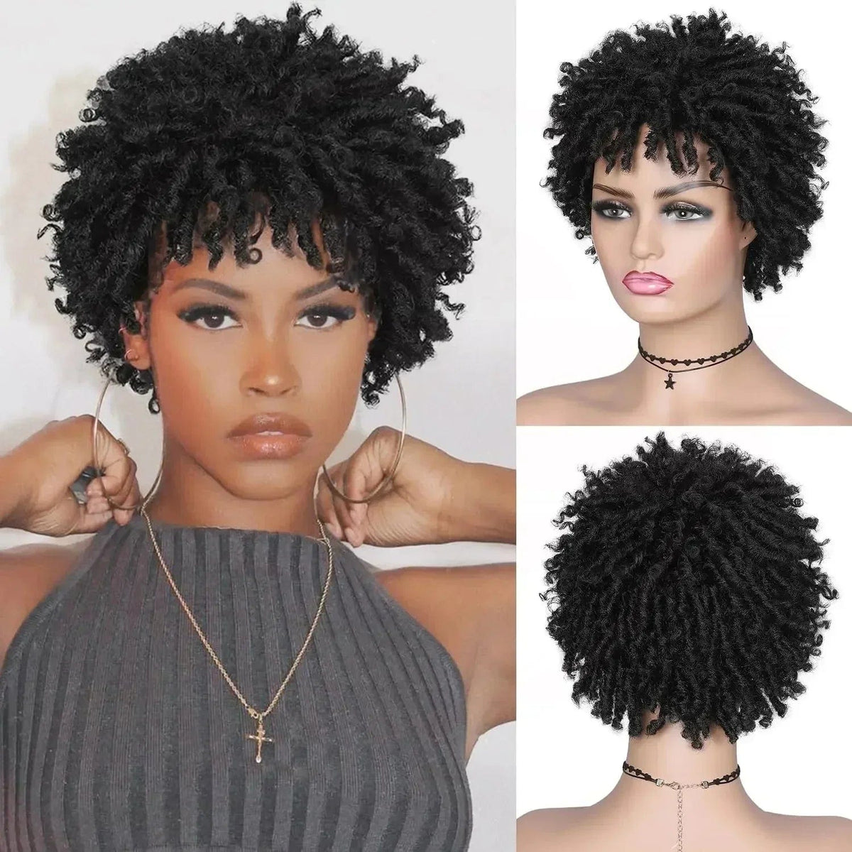 SHOWLU FASHION STORE 1B / 1pc 3inch Short Dreadlock Wig for Black Women and Men AfroSynthetic Braided Wigs Heat Resistant Wigs for Women Synthetic Hair