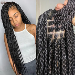 SHOWLU FASHION STORE 1B / Full Lace Front Wig / 36inches Senegalese Twist Braids Lace Front Wigs For Black Women Synthetic Full Lace Frontal Wigs Pre Plucked Box Braids Passion Twists