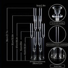 Showlu Fashion Store 1pc 37.7 Inches Tall Large 10 Arm Acrylic Candelabra Centerpieces for Tables, Floor Clear Tall Candlesticks Holder with Removable Lampshade for Wedding Party Home Decoration, Fit 0.82" LED Candles