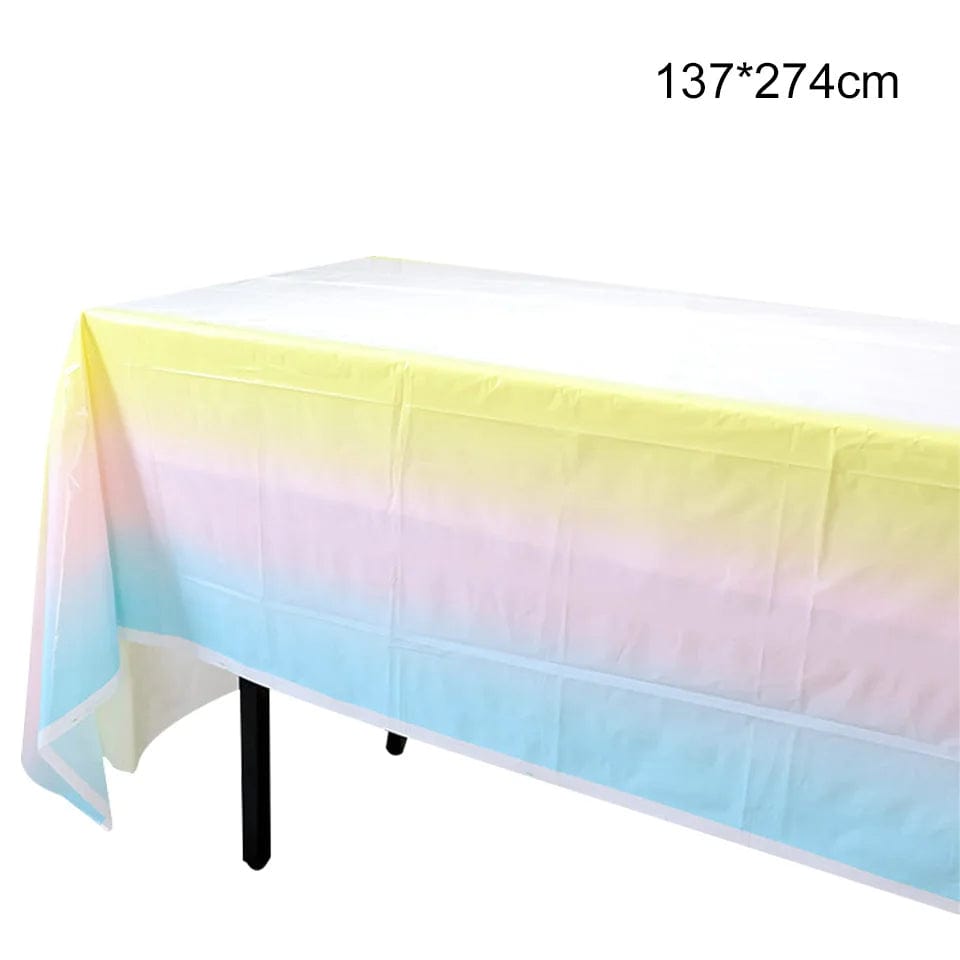  Showlu Fashion Store 1PC Table Cloth Rainbow Tableware Set  for Birthday Party Decorations Rainbow Tableware Paper Plates Cups Napkins Tablecloth Dinner Disposable