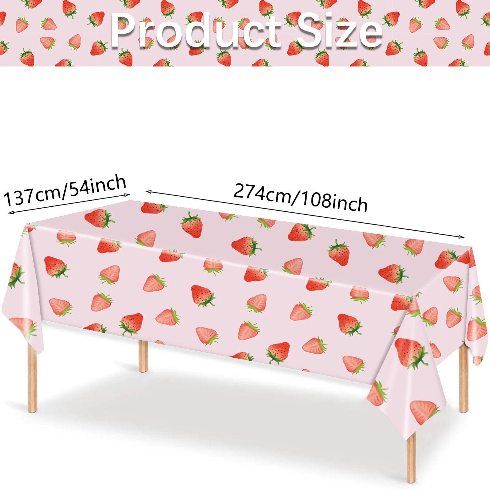  Showlu Fashion Store 1pc tablecloth Strawberry Party Decoration Girls Birthday Party Disposable Tableware Pink Paper Plate Cup Tablecloth Outdoor Picnic Party Decor