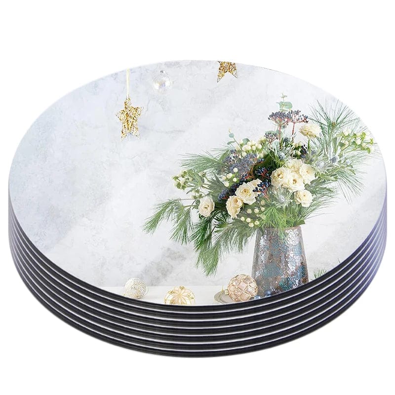 Showlu Fashion Store 1pcs 20cm Silver Acrylic Round Mirror Circle Tray for Home Wedding Party Table Candle Plate Ornament Birthday Table Decoration Supply