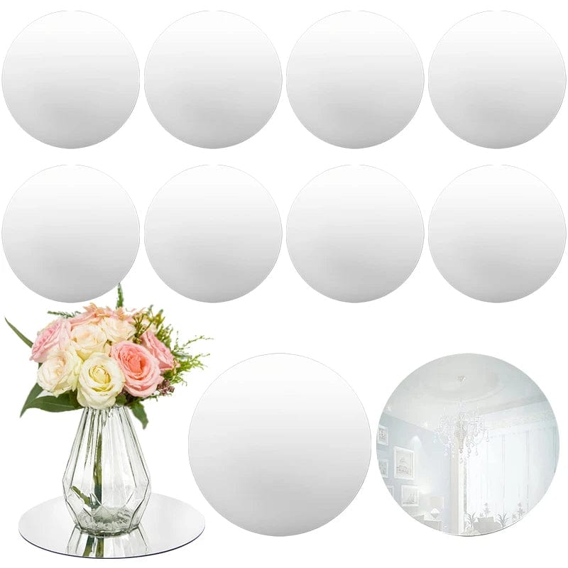 Showlu Fashion Store 1pcs 20cm Silver Acrylic Round Mirror Circle Tray for Home Wedding Party Table Candle Plate Ornament Birthday Table Decoration Supply