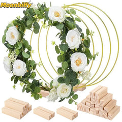 Showlu Fashion Store 1pcs Gold Metal Flowers Hoop with Place Card Holder Wedding Table Centerpiece Decoration Christmas DIY Wreath Garland Decor