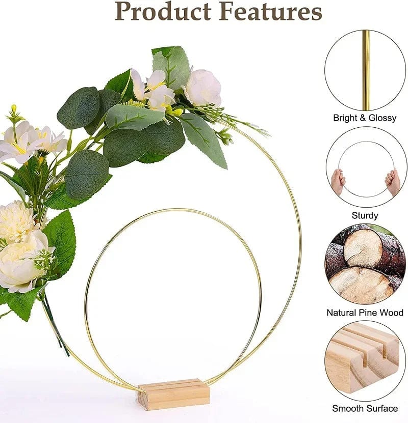 Showlu Fashion Store 1pcs Gold Metal Flowers Hoop with Place Card Holder Wedding Table Centerpiece Decoration Christmas DIY Wreath Garland Decor