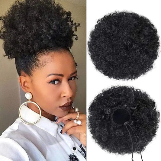 Showlu Fashion Store 1piece / Natural Afro Puff Drawstring Ponytail Synthetic Hair Extension Ombre Honey Colored Blonde Clip On Kinky Drawstring Curly Ponytail