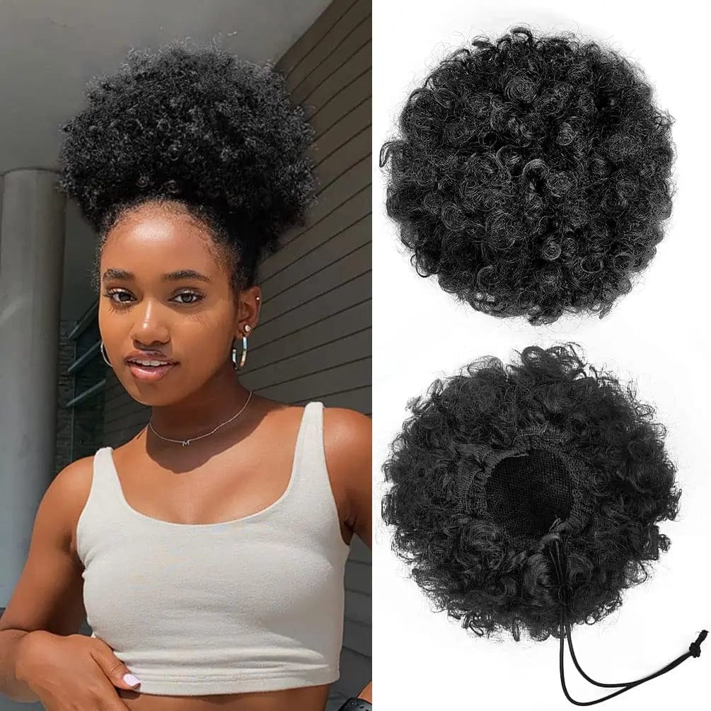 Showlu Fashion Store 1piece / Natural Afro Puff Drawstring Ponytail Synthetic Hair Extension Ombre Honey Colored Blonde Clip On Kinky Drawstring Curly Ponytail